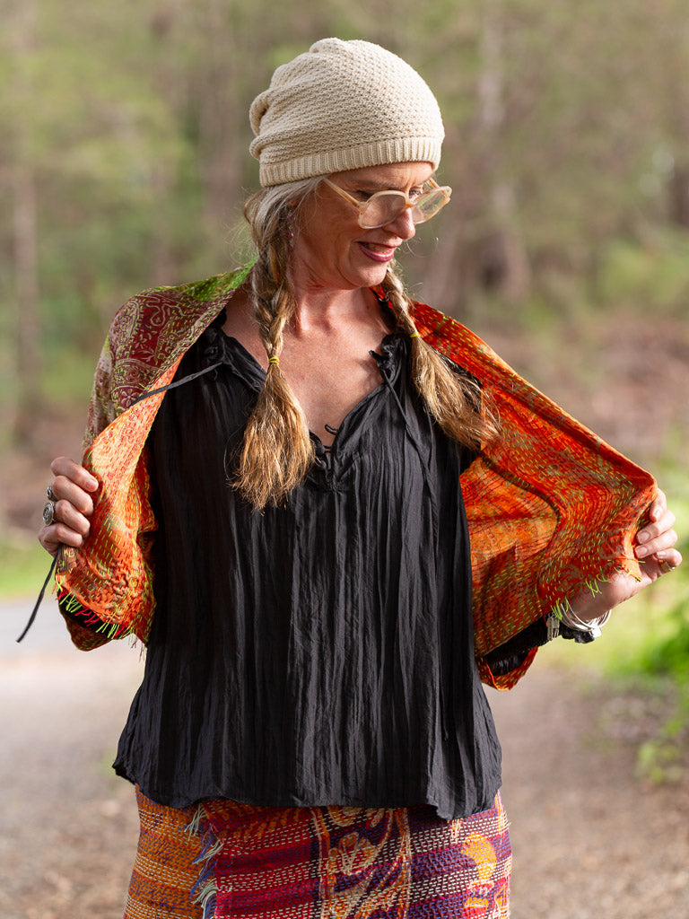 Boho Silk Chic Jacket. Earthy Tones Size 12