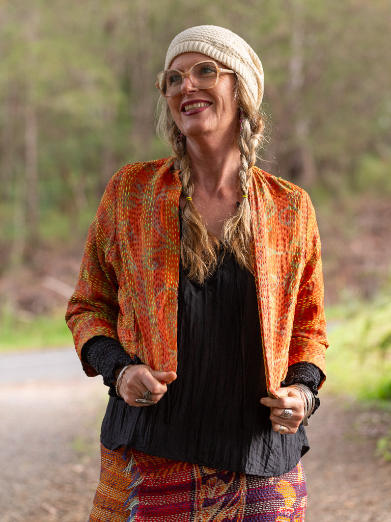 Boho Silk Chic Jacket. Earthy Tones Size 12