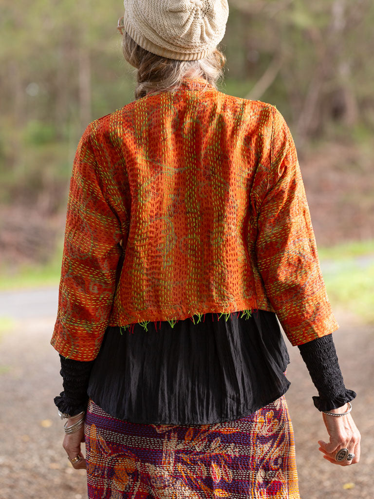 Boho Silk Chic Jacket. Earthy Tones Size 12