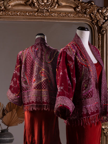 Kashmiri soft fringed wool jacket. Flourishing Ornament Size 14