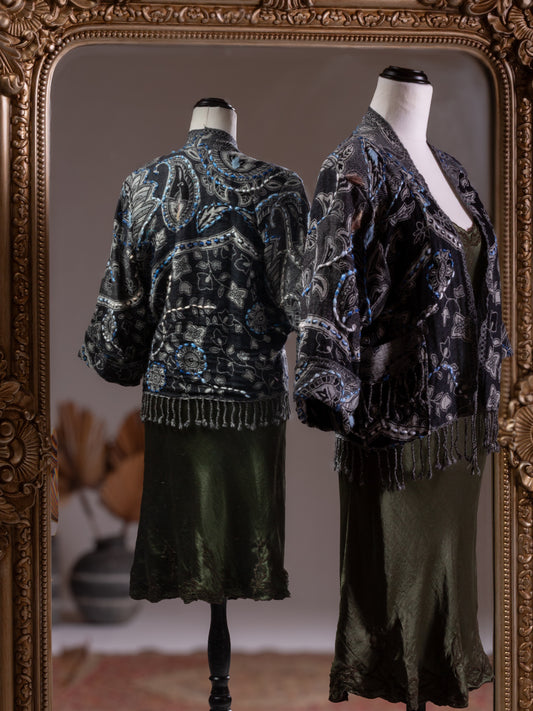 Kashmiri soft fringed wool jacket. Ashen Bloom size 10