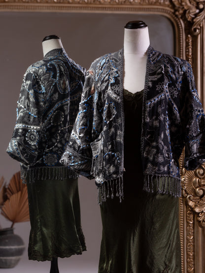 Kashmiri soft fringed wool jacket. Ashen Bloom size 10