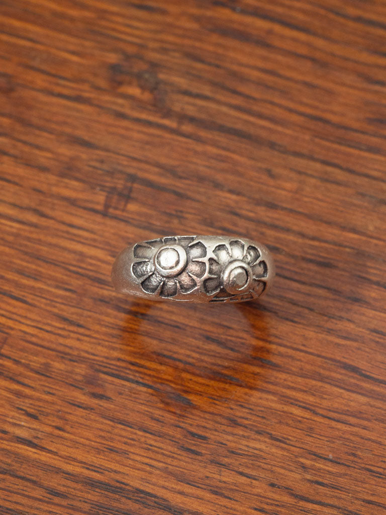 Silver sun stamped ring