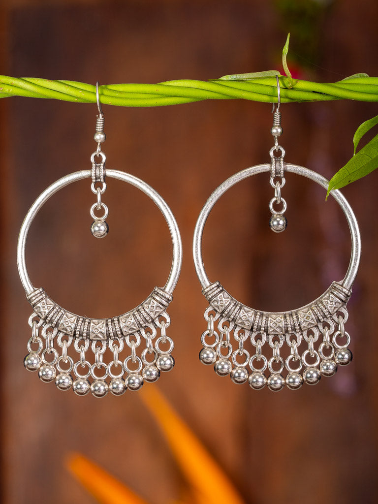 Silver hoop bell earrings