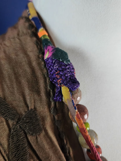 Mixed semi-precious beads with fabric ornaments