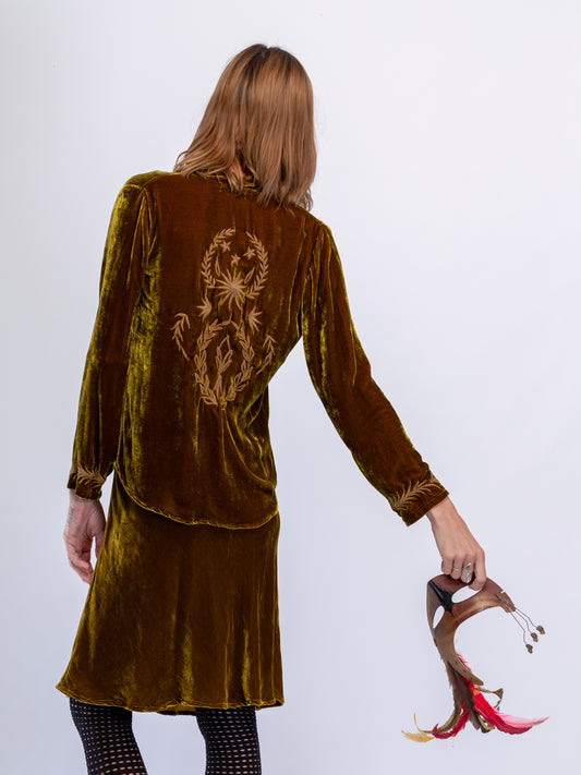 Audrey Silk Velvet Embroidered Jacket Fern