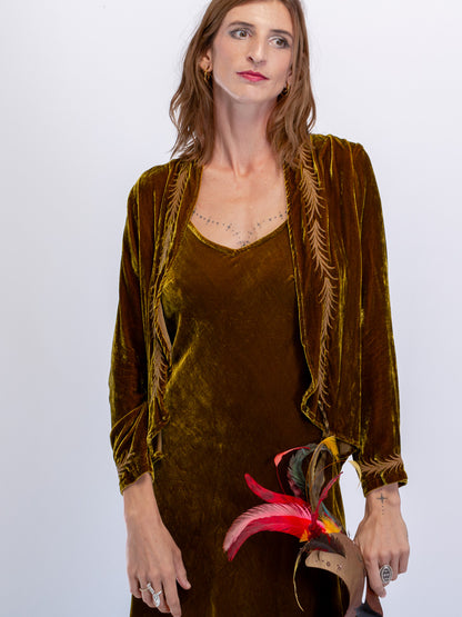 Audrey Silk Velvet Embroidered Jacket Fern