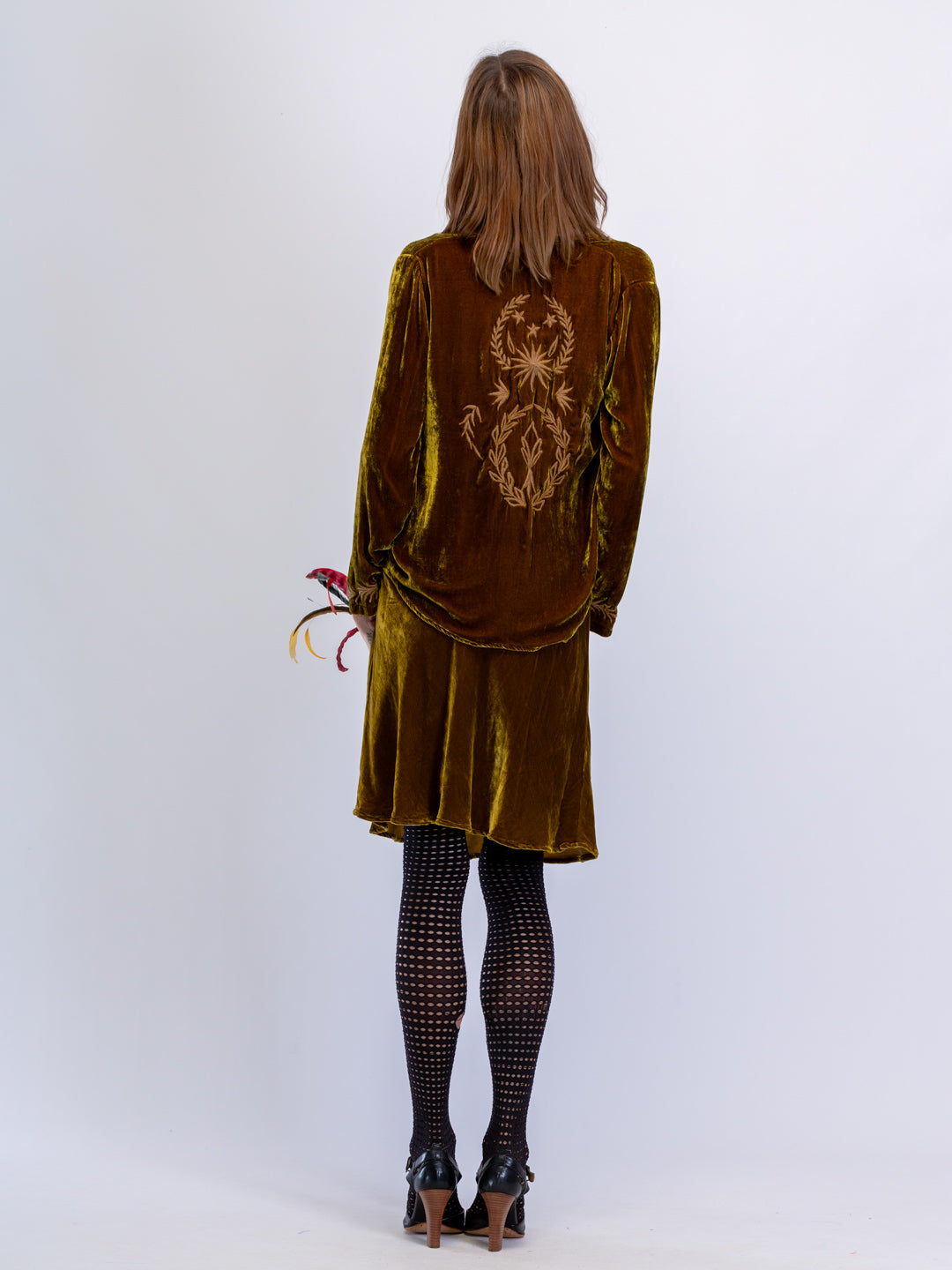 Audrey Silk Velvet Embroidered Jacket Fern