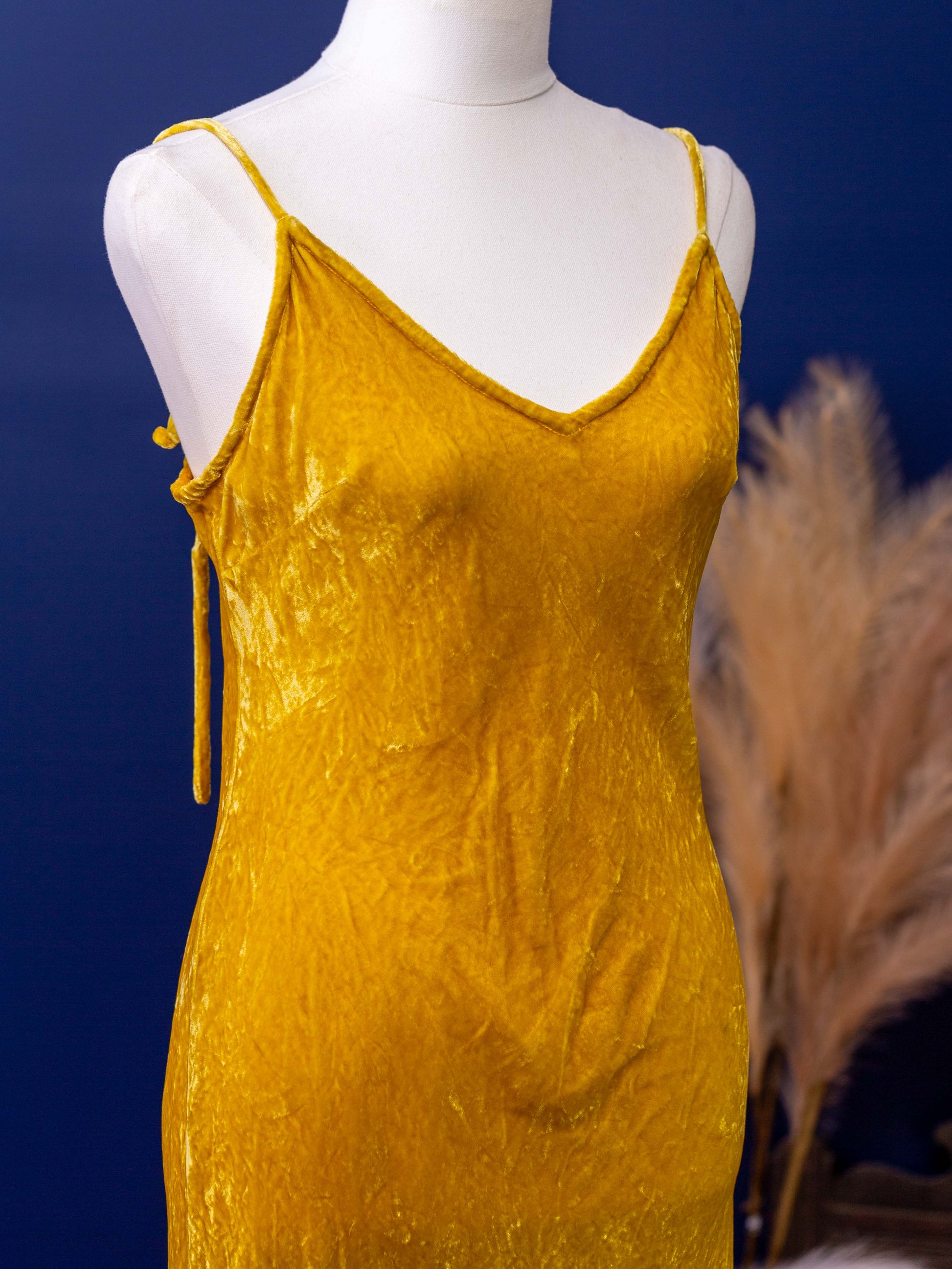 Silk velvet slip dress colour gold