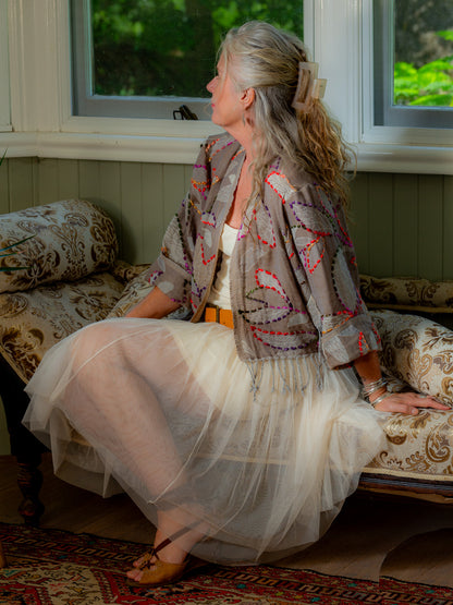 Kashmiri soft fringed wool jacket. Pastel Romance Size 14