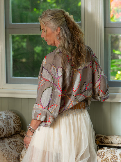 Kashmiri soft fringed wool jacket. Pastel Romance Size 14