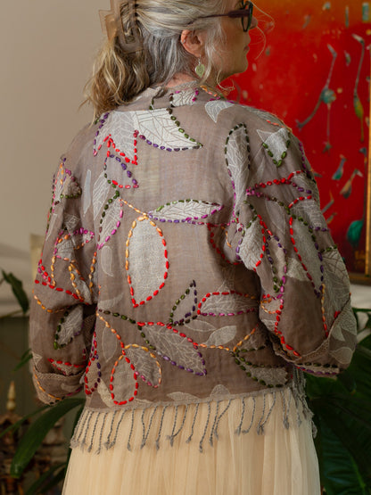 Kashmiri soft fringed wool jacket. Pastel Romance Size 14