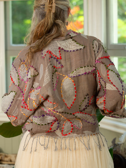Kashmiri soft fringed wool jacket. Pastel Romance Size 14