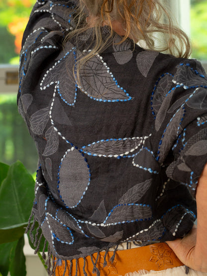 Kashmiri soft fringed wool jacket. Evening Storm. Size 14