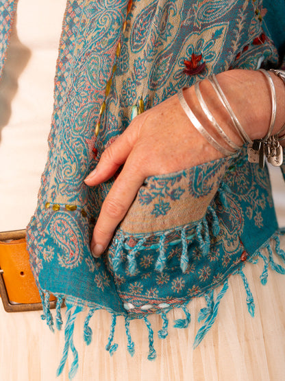 Kashmiri soft fringed wool jacket. Blue bells Size 12