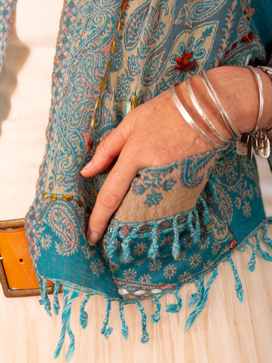 Kashmiri soft fringed wool jacket. Blue bells Size 12