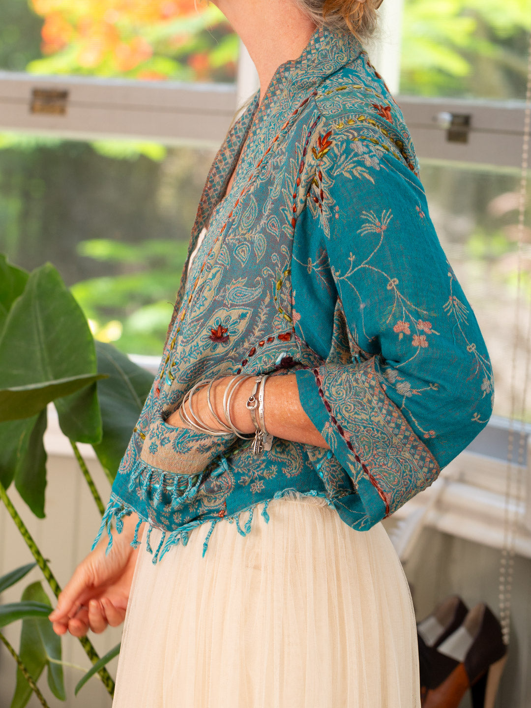 Kashmiri soft fringed wool jacket. Blue bells Size 12