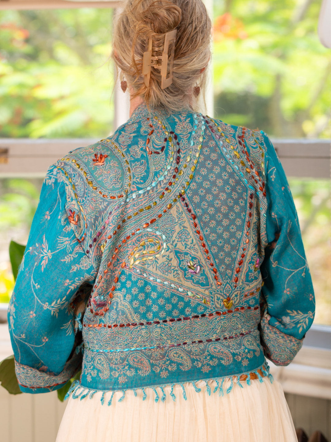 Kashmiri soft fringed wool jacket. Blue bells Size 12