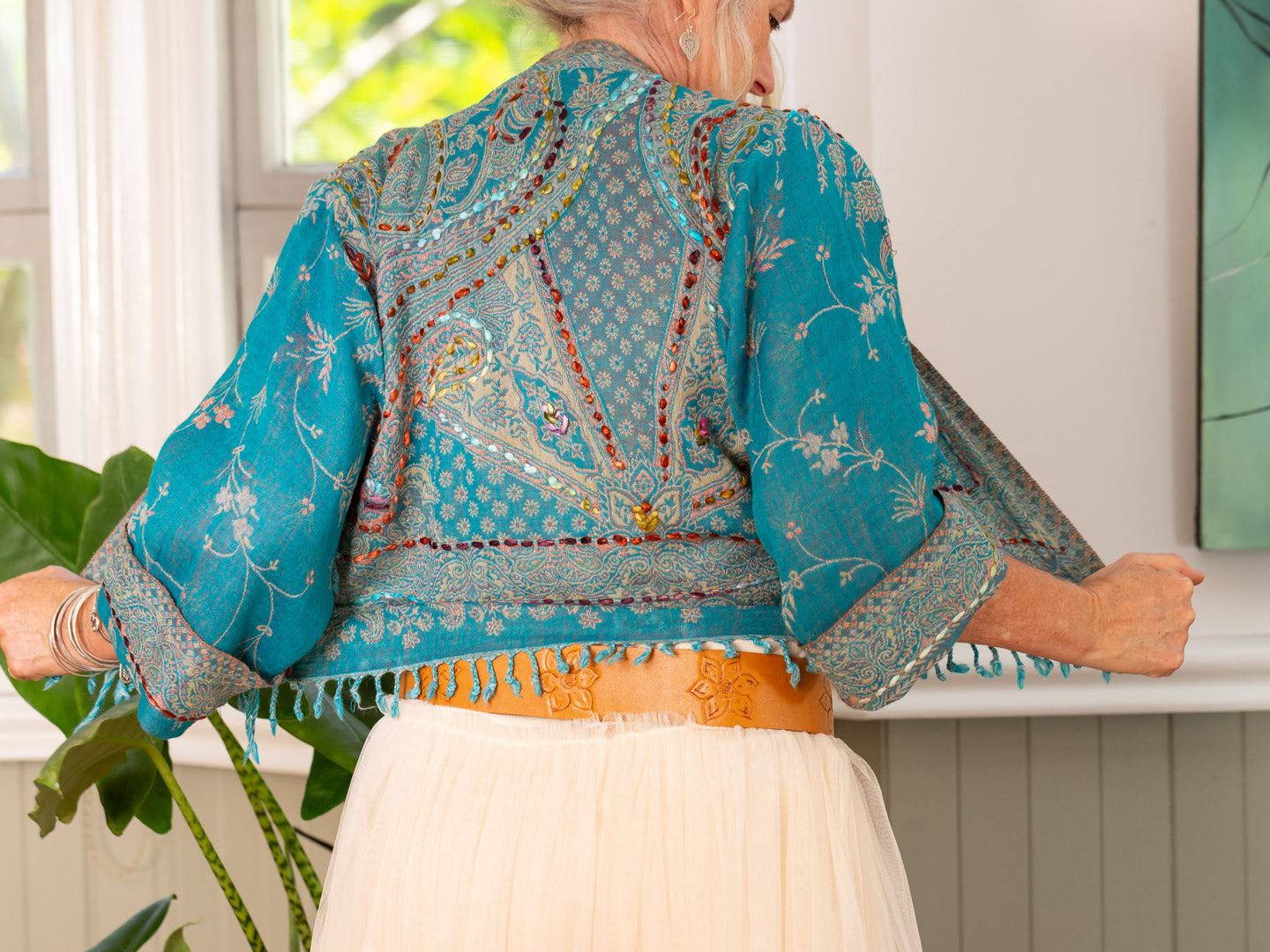 Kashmiri soft fringed wool jacket. Blue bells Size 12