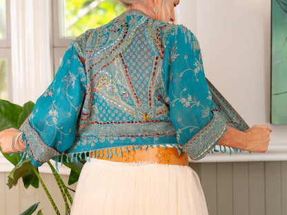 Kashmiri soft fringed wool jacket. Blue bells Size 12