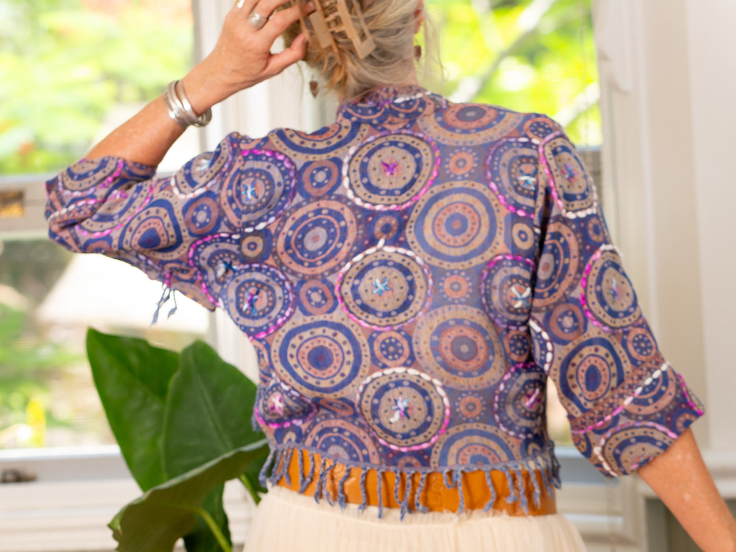 Kashmiri soft fringed wool jacket. Rich & Robust Size 10