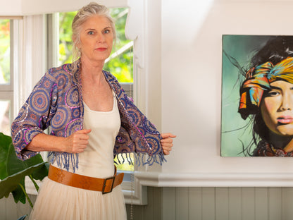 Kashmiri soft fringed wool jacket. Rich & Robust Size 10