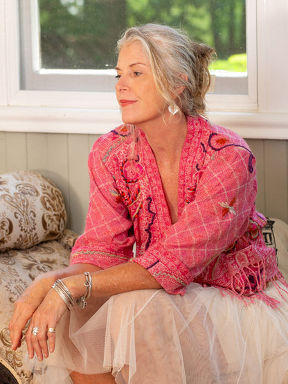 Kashmiri soft fringed wool jacket. Moroccan Rosey . Size 12