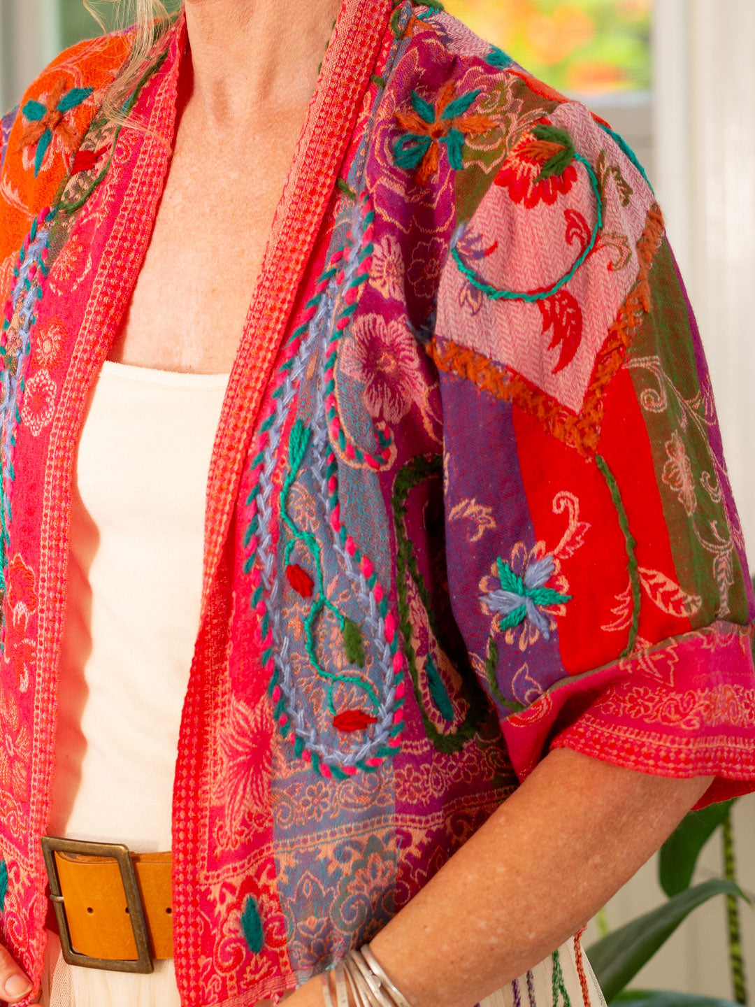 Kashmiri soft fringed wool jacket. Fiesta Red. size 14