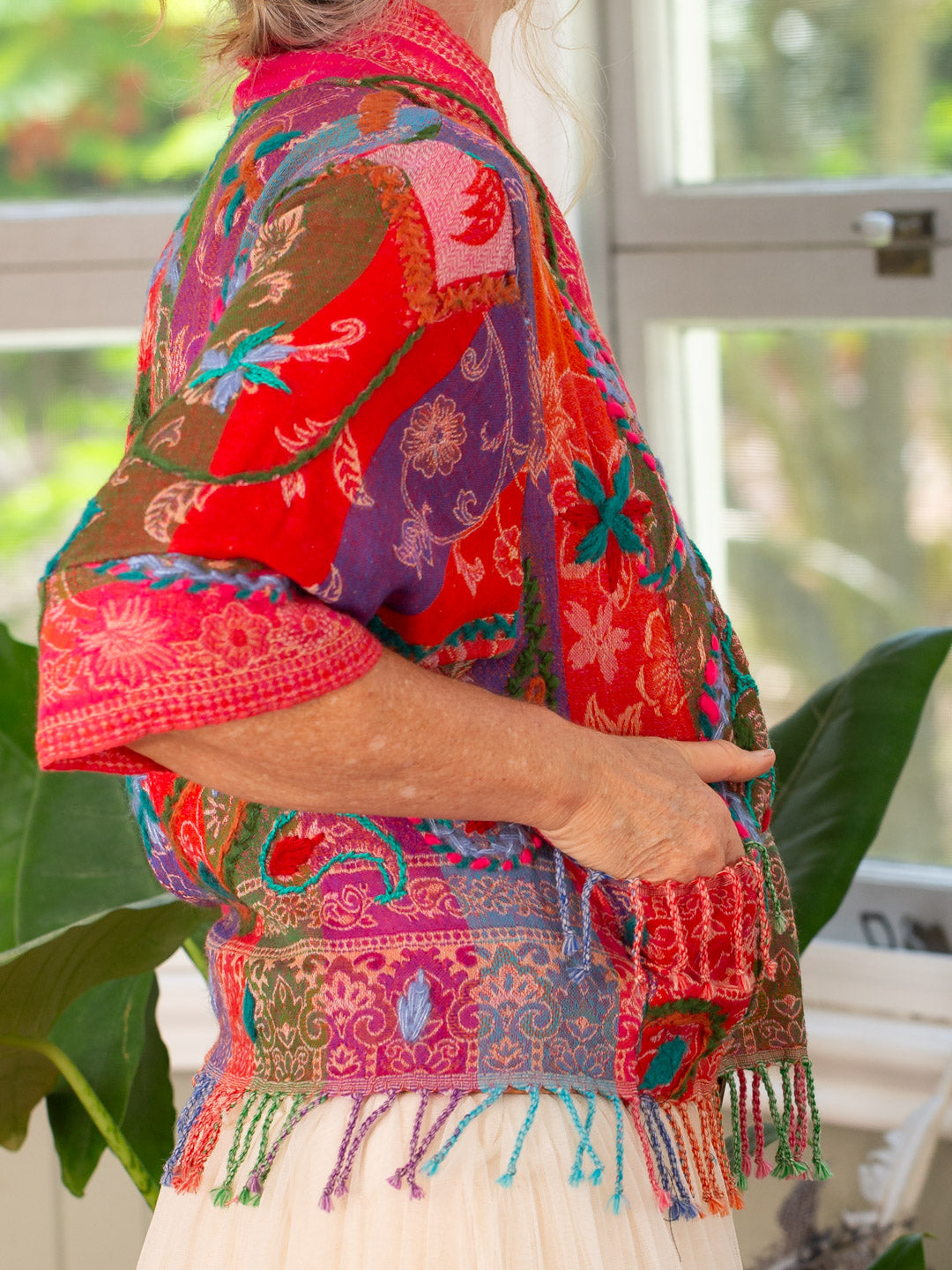 Kashmiri soft fringed wool jacket. Fiesta Red. size 14