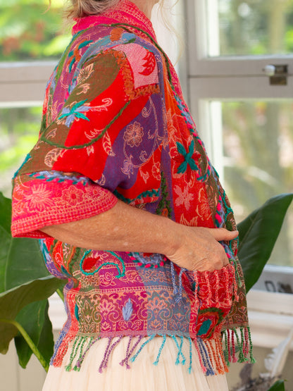 Kashmiri soft fringed wool jacket. Fiesta Red. size 14