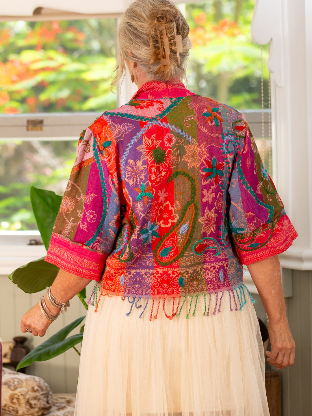 Kashmiri soft fringed wool jacket. Fiesta Red. size 14