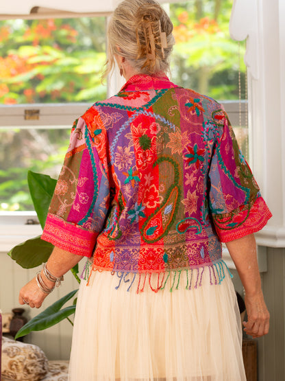 Kashmiri soft fringed wool jacket. Fiesta Red. size 14