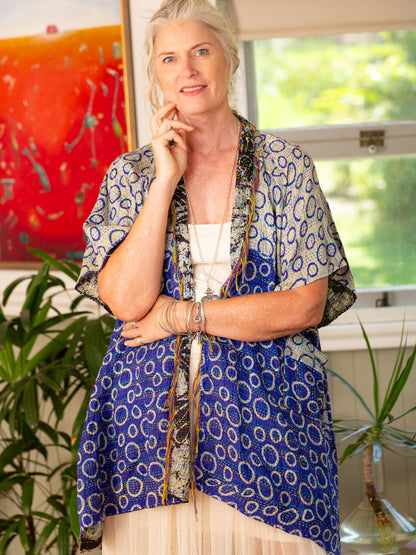 Kimono - silk reversible featuring hand stitching and pockets - oversized - Orenda