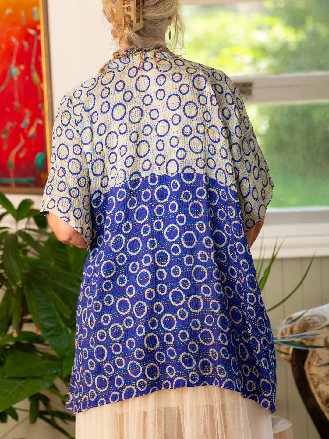 Kimono - silk reversible featuring hand stitching and pockets - oversized - Orenda