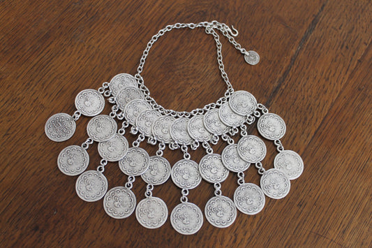 Gypset bohemian silver coin necklace