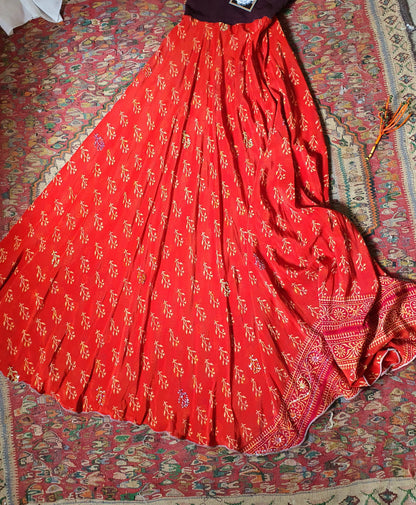 Burnt orange Sacred Stitch Silk Skirt - made from vintage silk sari's.