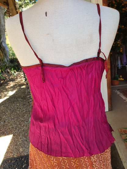 Back view of a silk slip with adjustable ties