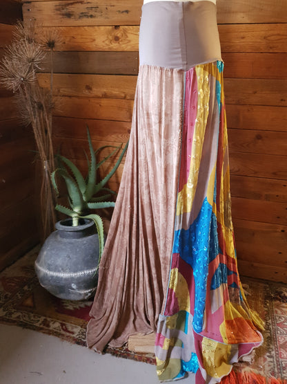 Side view of  silk fantasy skirt