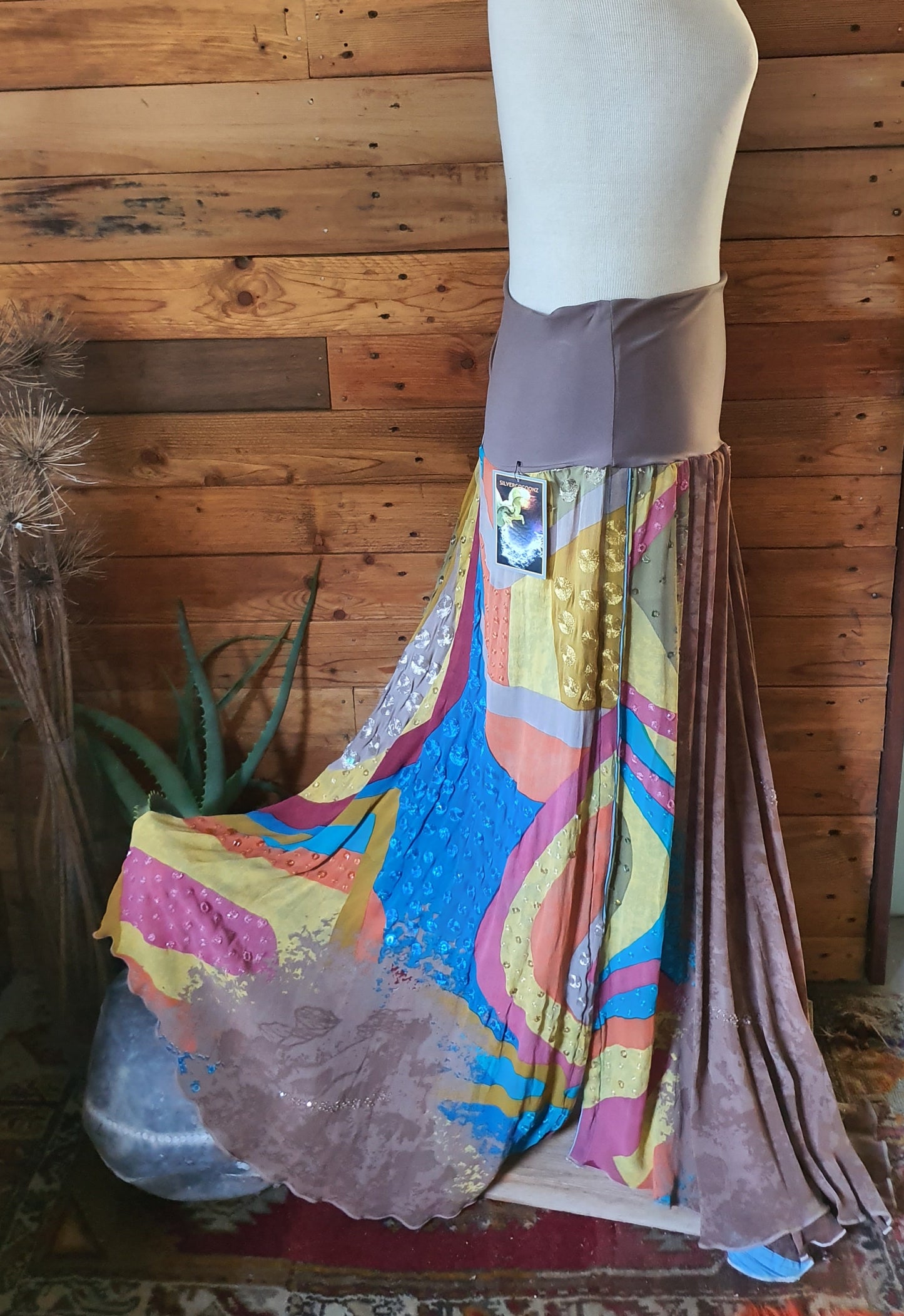 Side view of silk skirt with sequins