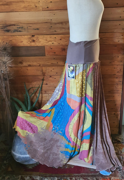 Side view of silk skirt with sequins