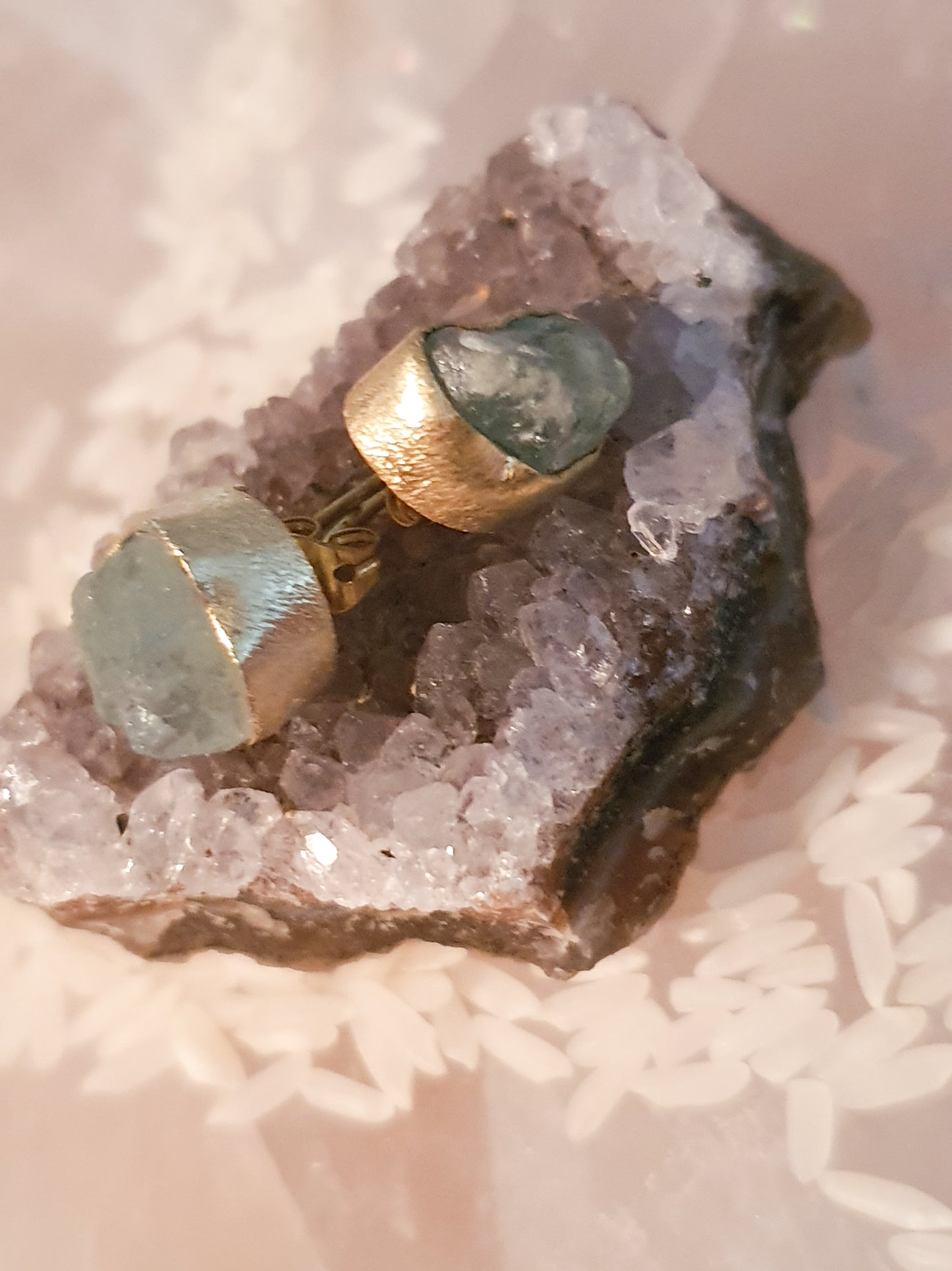 Aqua marine raw cut crystal stud earrings