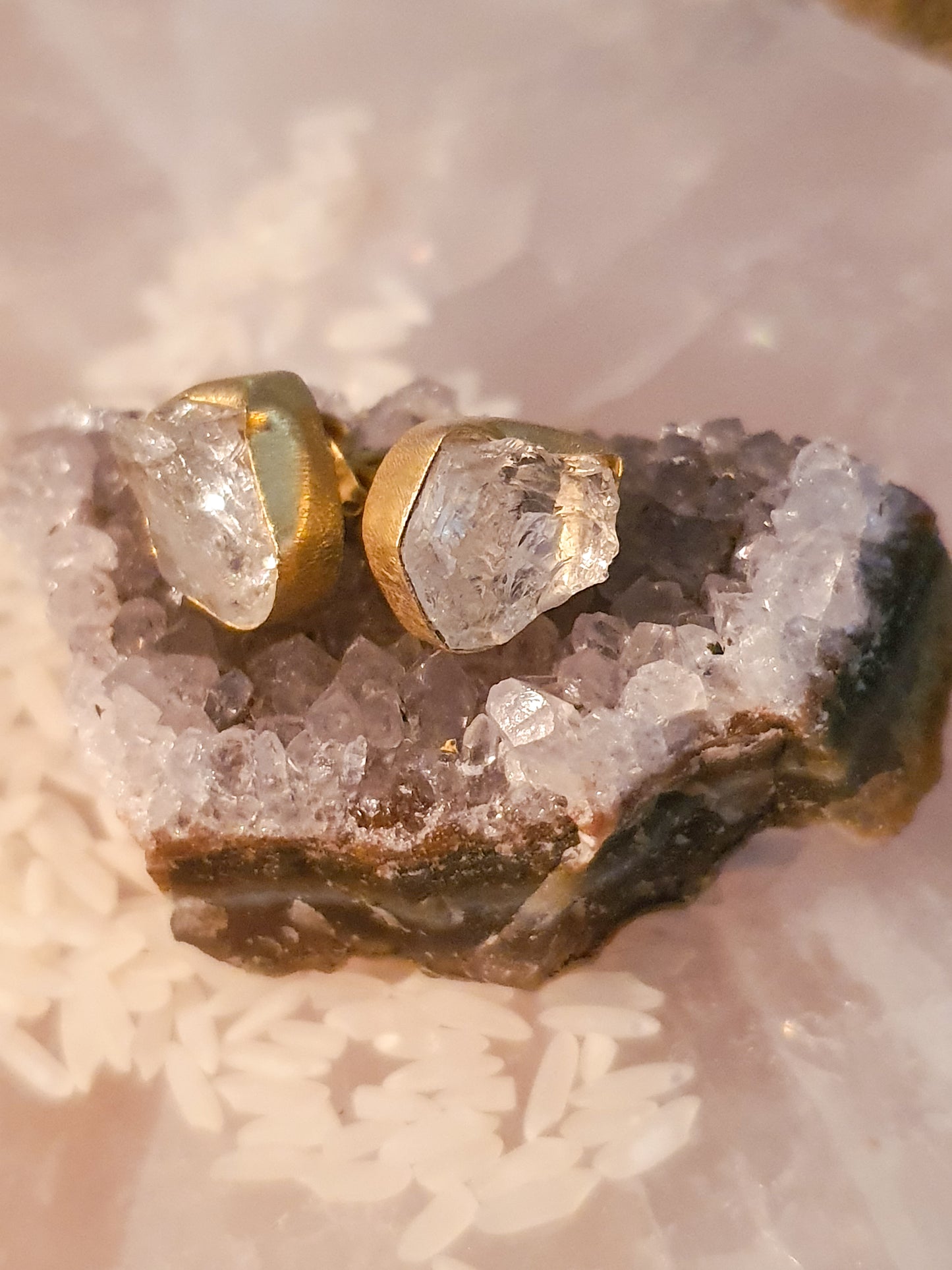 Clear quartz raw  crystal stud earrings 