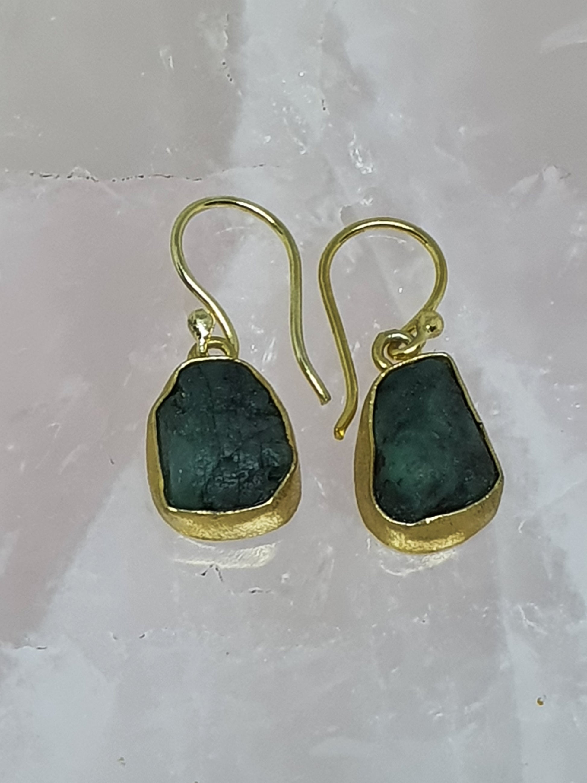 Raw emerald gold earrings