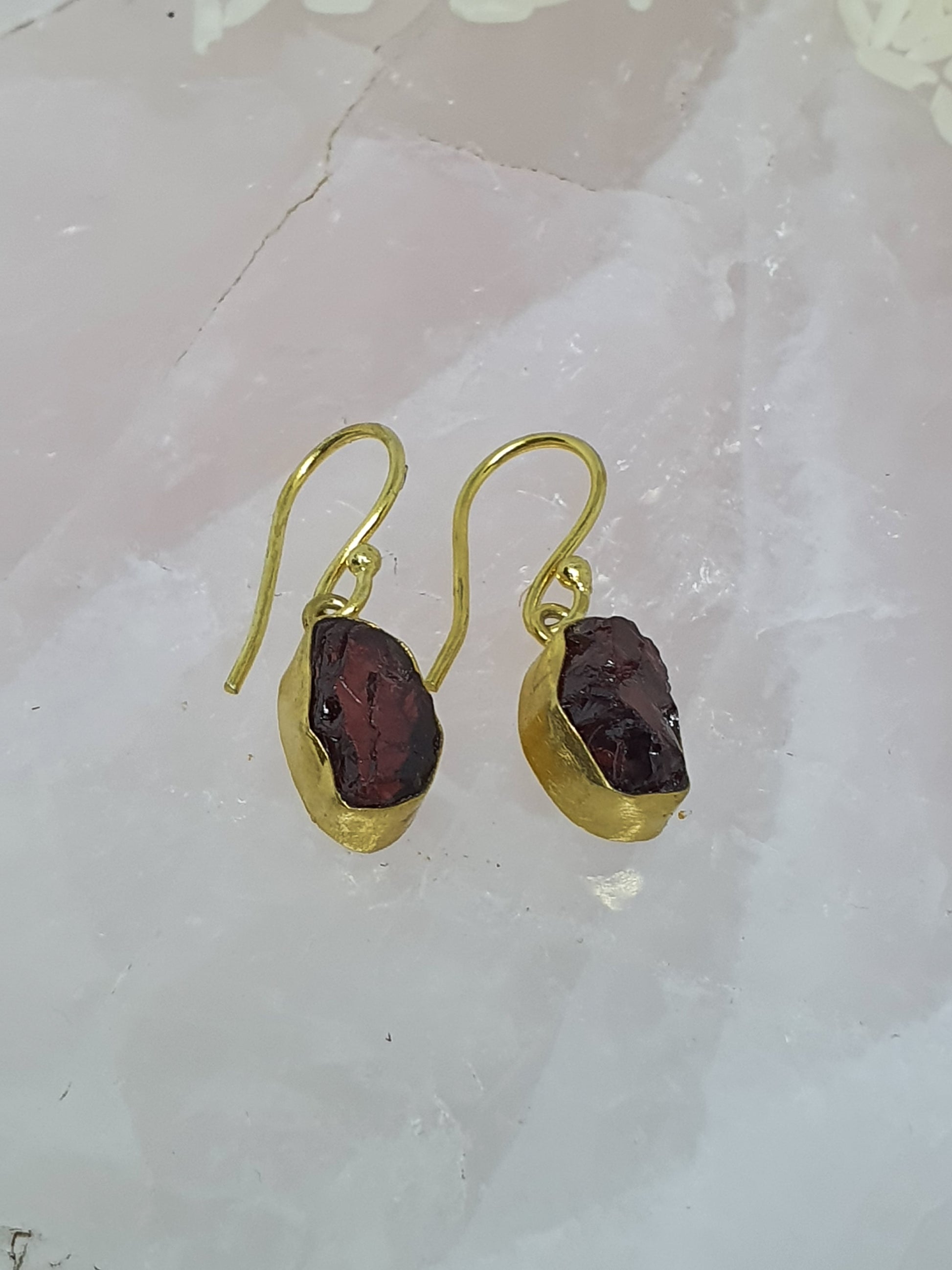 Garnet and gold plated dangle earrings