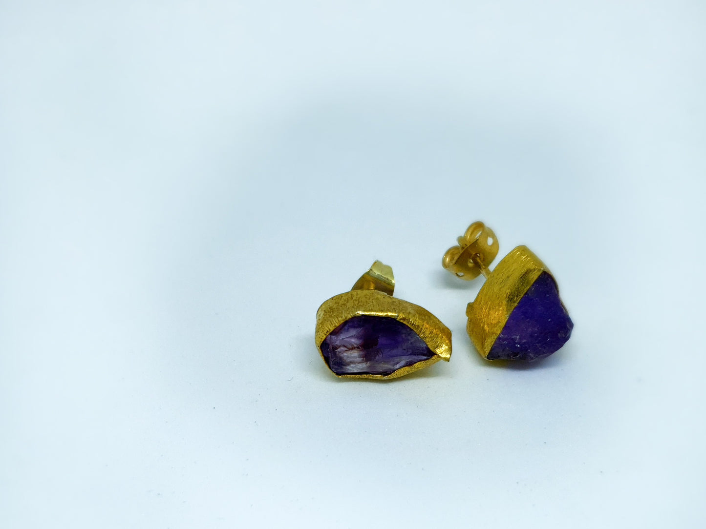 Gold Luxe earrings  - studs with raw cut crystals set in gold
