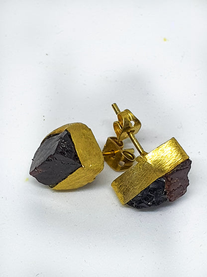 Gold Luxe earrings  - studs with raw cut crystals set in gold