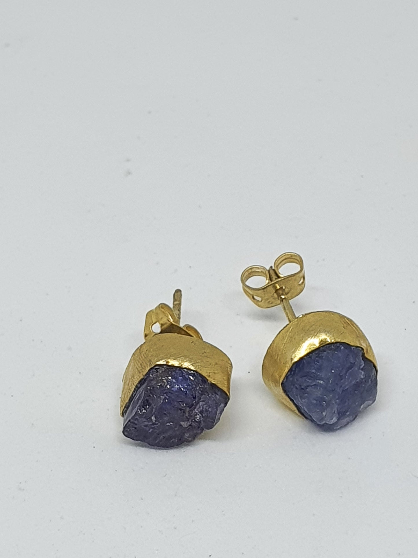 Gold Luxe earrings  - studs with raw cut crystals set in gold