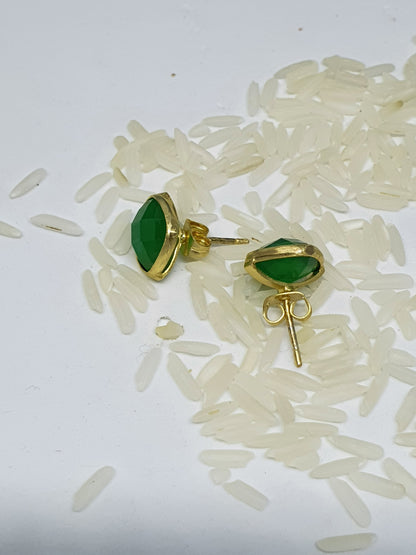 Statement studs - green onyx set in gold