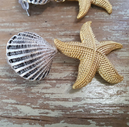 Detail of shell and starfish earrings
