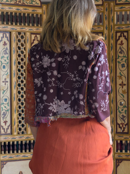 Posh & Patch Silk Collage Jacket Plum-Choc Size 12